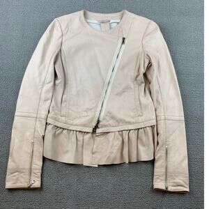 Y2K Patrizia Pepe Women Size 42 Pink Leather Jacket Genuine Sheepskin